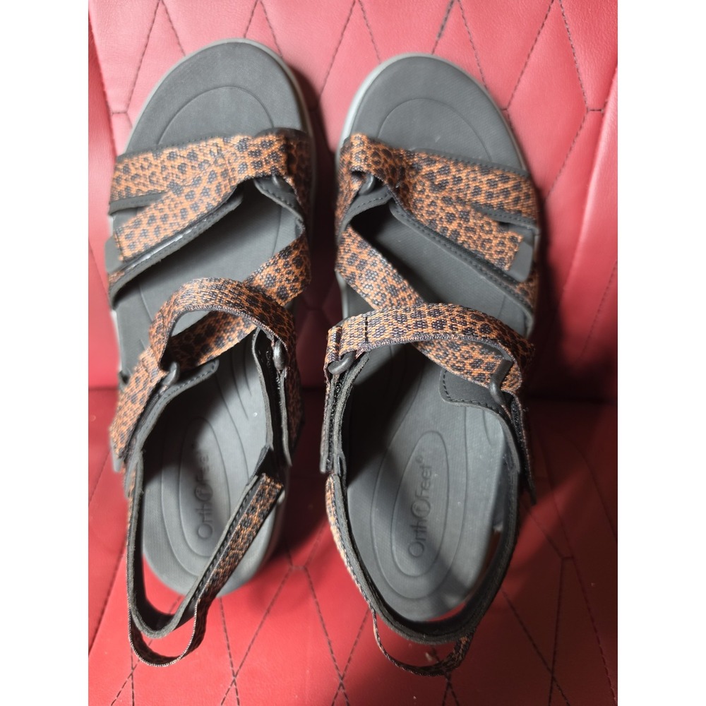Orthofeet Women's Black/Brown Animal Print Strappy Sandals US 9 B‎ Medium